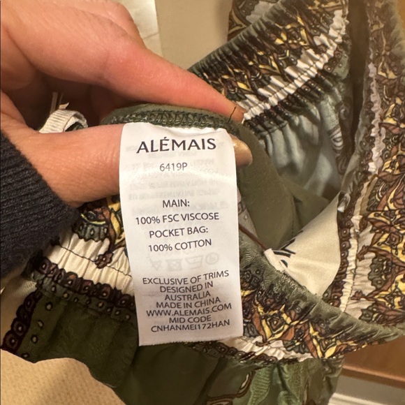 Alemais Olive and Aqua Patterned Wide Leg Pants - Picture 8 of 8